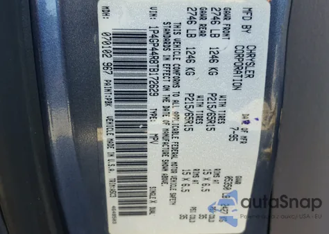 1996 Plymouth Grand Voyager Se z USA, uszkodzony, nr VIN 1P4GP44R8TB172629